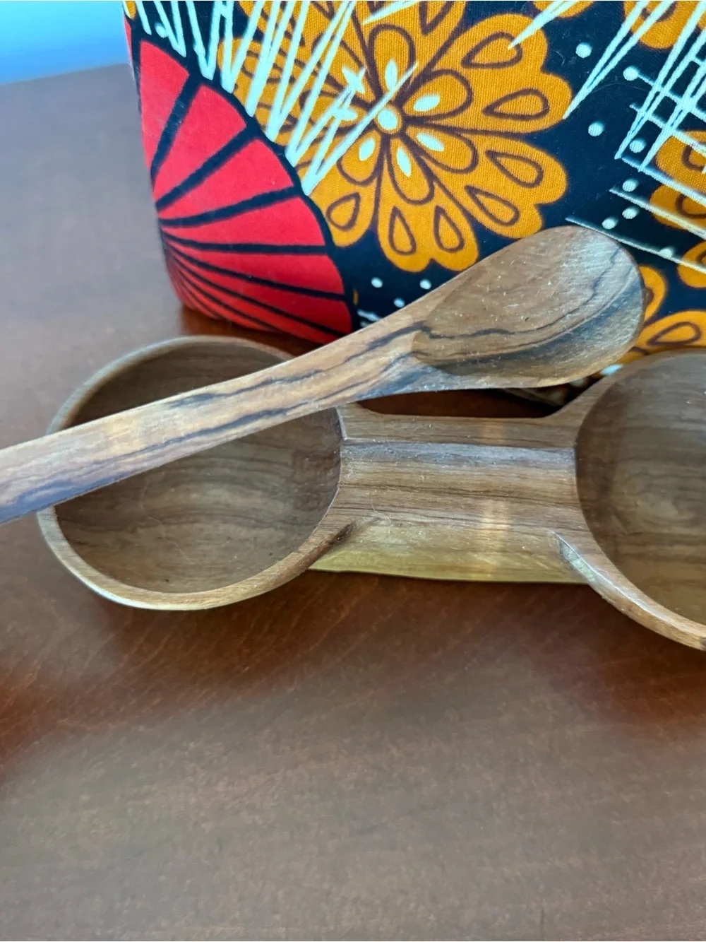 Brand new handcrafted salt and pepper vessel with carrying pouch from Africa